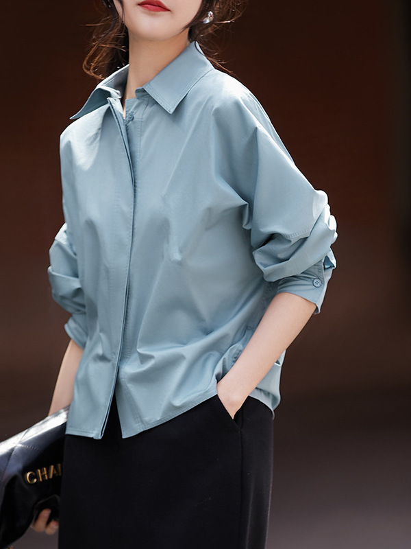 CYC660261AG satin horse cotton Supima loose waist short profile long sleeve casual shirt chic