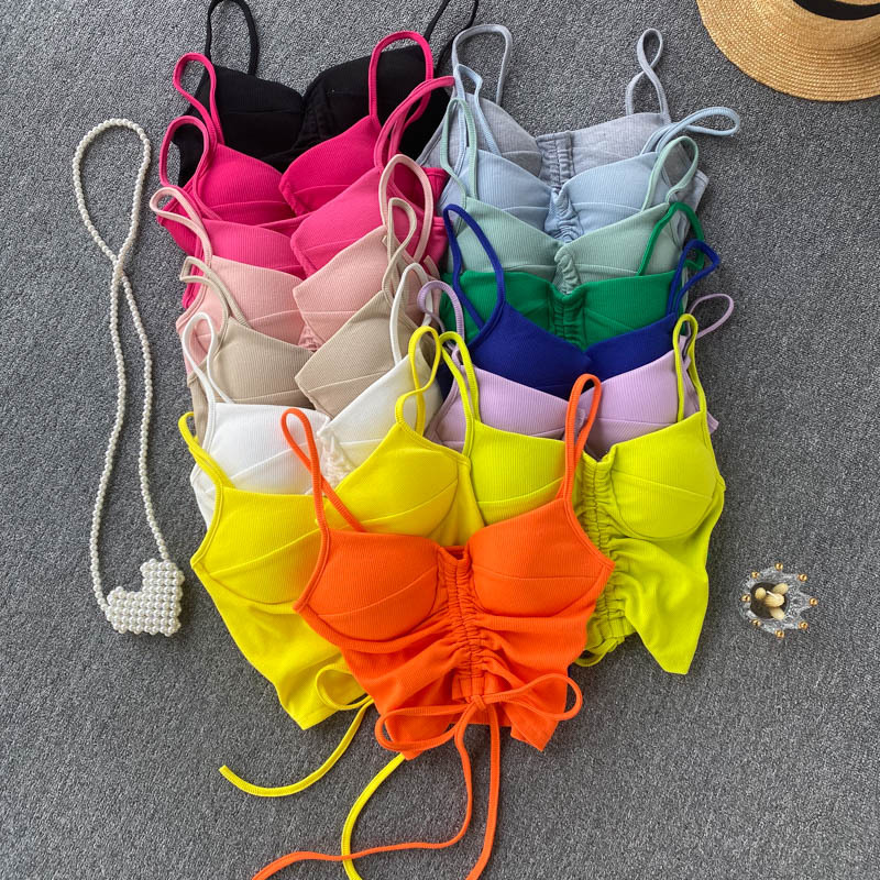 77g Weight Cotton, Rib Fabrics Fabric Type Short Top Length Vest Tops Type Holiday, Daily, Selfie Occasion Strap Neckline Slim Fit Type Solid Color Pattern Summer Season Women's Gender Casual, Elegant, Streetwear Style Wholesale Women's Casual Elegant Streetwear Solid Color Tank Tops 无