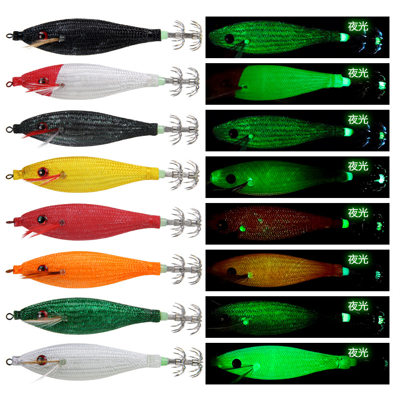 LT130827 nuevo camarón de madera Toto tejido luminoso falso cebo gancho de calamar gancho de la explosión