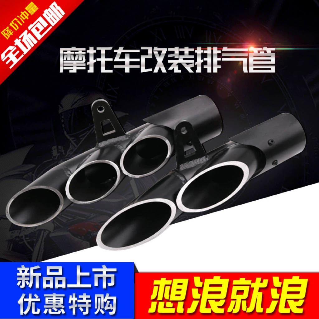 Черная мотоциклетная Модифицированная выхлопная труба с двумя отверстиями, алюминиевая трубка с несколькими отверстиями, наклонная горловина, универсальная выхлопная труба Kawasaki Small Ninja