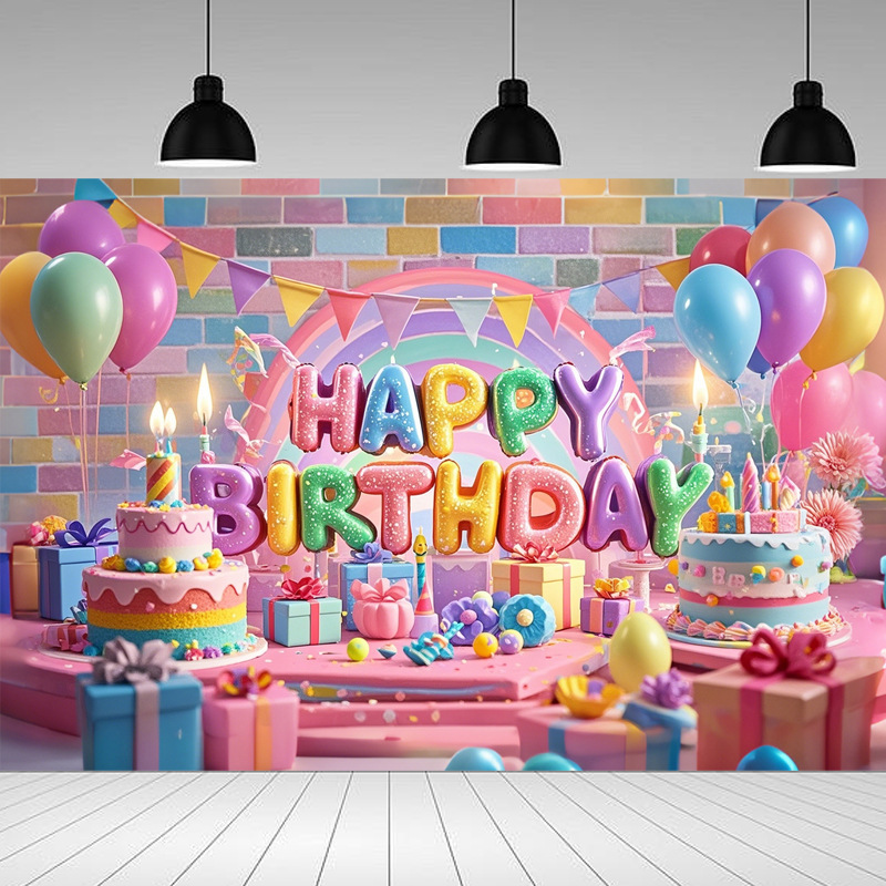 Amazonクロスボーダーお祝い誕生日ケーキ背景布バナー子供パーティー写真バナー装飾シーン|undefined