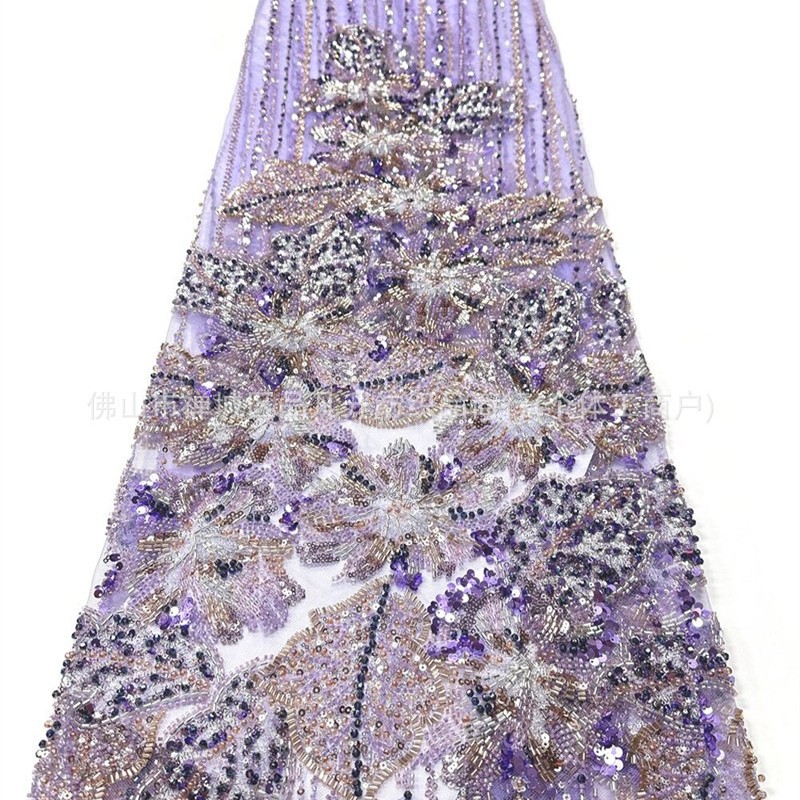 Flores tridimensionales hoja de clavos de cuentas bordadas tela de vestido de boda fabricantes de diseño de cuentas de diseño de tela de bordado de tubería pesada image 4