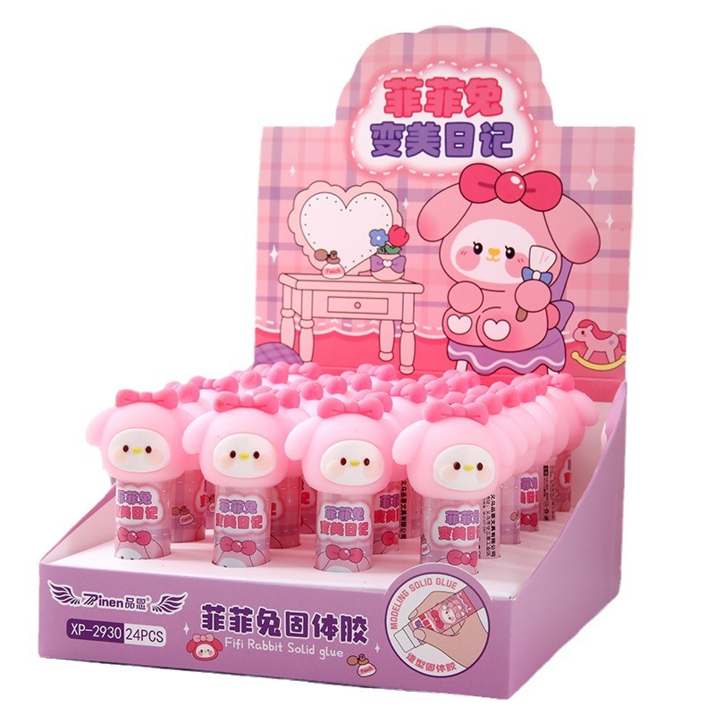 Linda cabeza de silicona Feifei conejo pegamento sólido estudiante portátil sólido pegamento DIY hecho a mano de alta viscosidad pegamento palo
