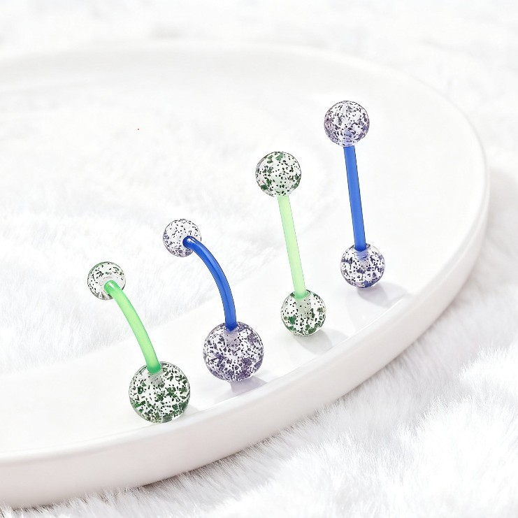 Direct Sales From The Manufacturer: Cross-border Acrylic Transparent Glitter Navel Tongue Rings, UV Soft Rods, High-end_voghion.com