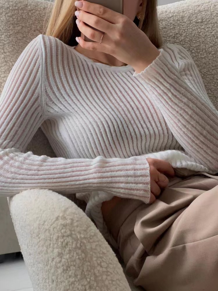 Women's Knitwear Long Sleeve Sweaters & Cardigans Ripped Streetwear Solid Color display picture 3