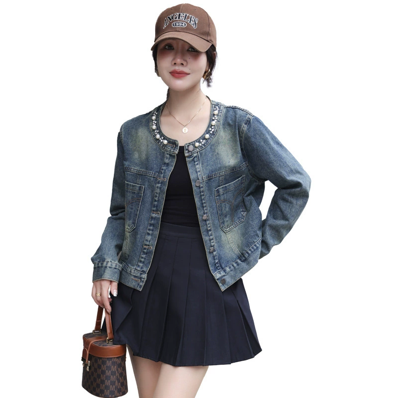 Denim autumn retro jacket, 2024 years, simple cut