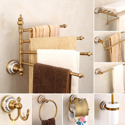 Full Copper European Style Towel Rack Set Bathroom and Toilet Porcelain Blue Bath Towel Rack Storage Shelf Bathroom Hardware Hooks