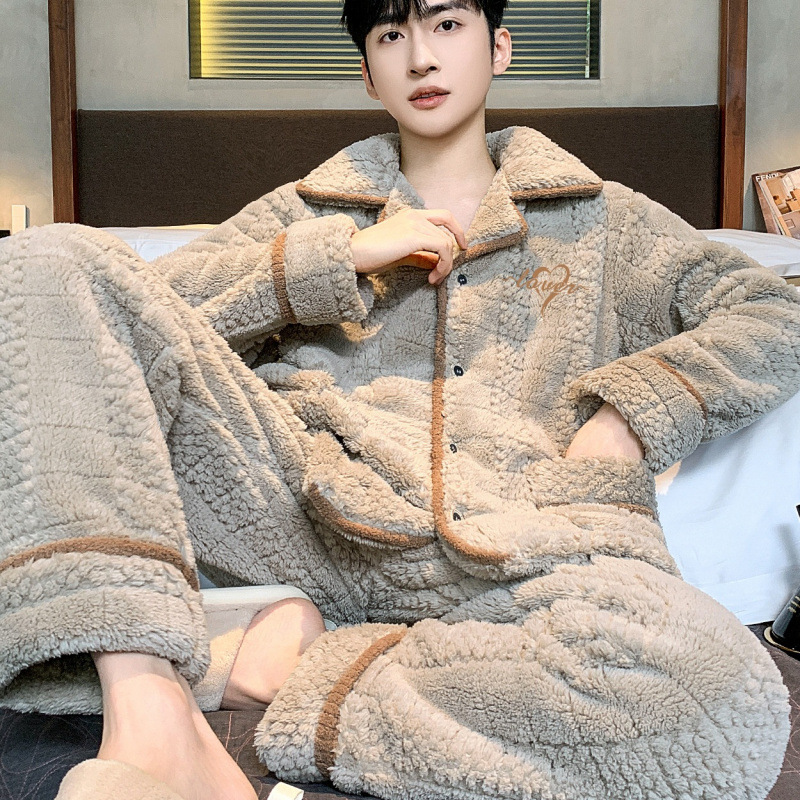 Loose Plus Size Men's Coral Velvet Home Wear Pajamas Can Be Worn Outside Flannel Autumn and Winter New Thickeneded Velvet Suit