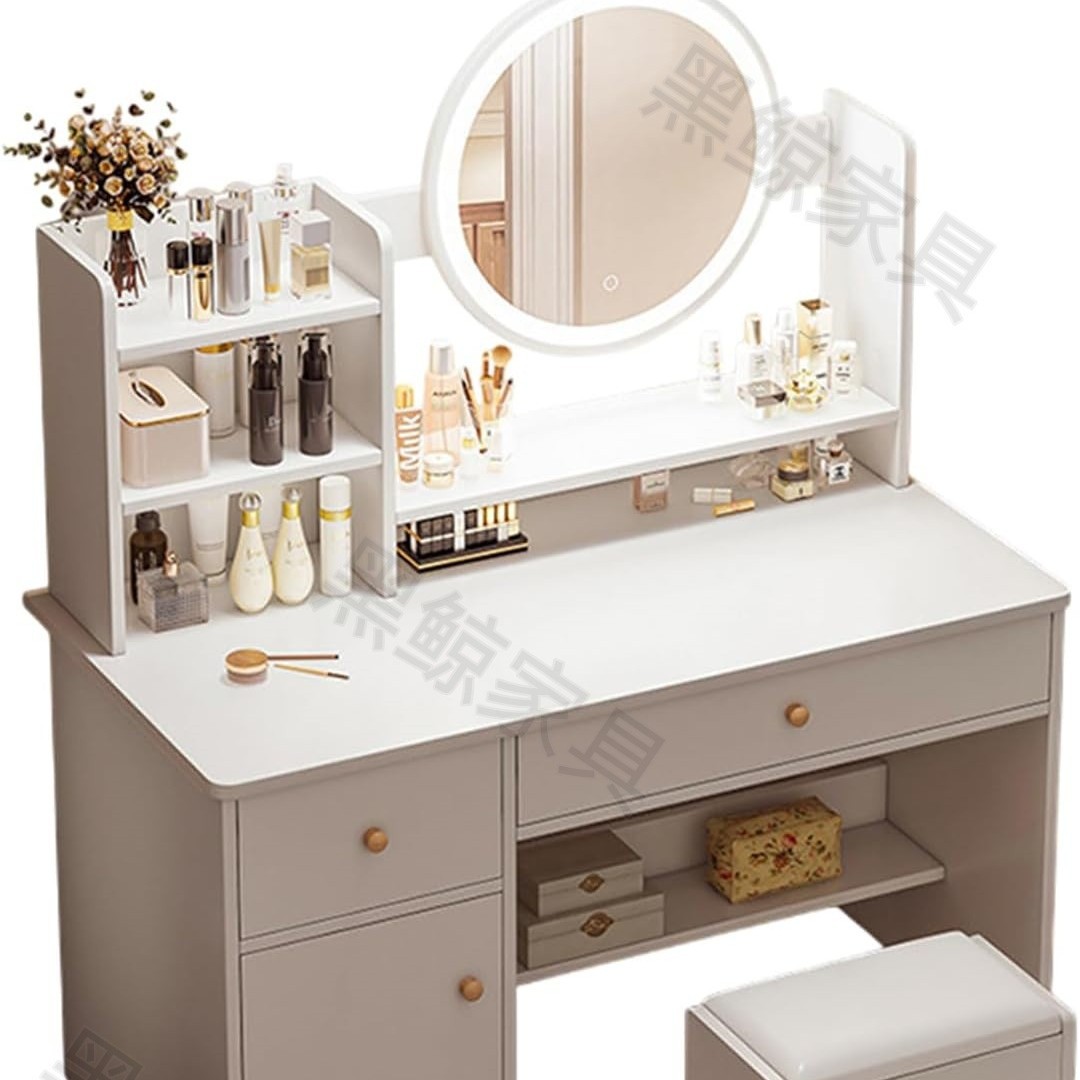 Amazon板式家具欧美外贸跨境卧室化妆桌工厂批发圆镜子梳妆台桌子