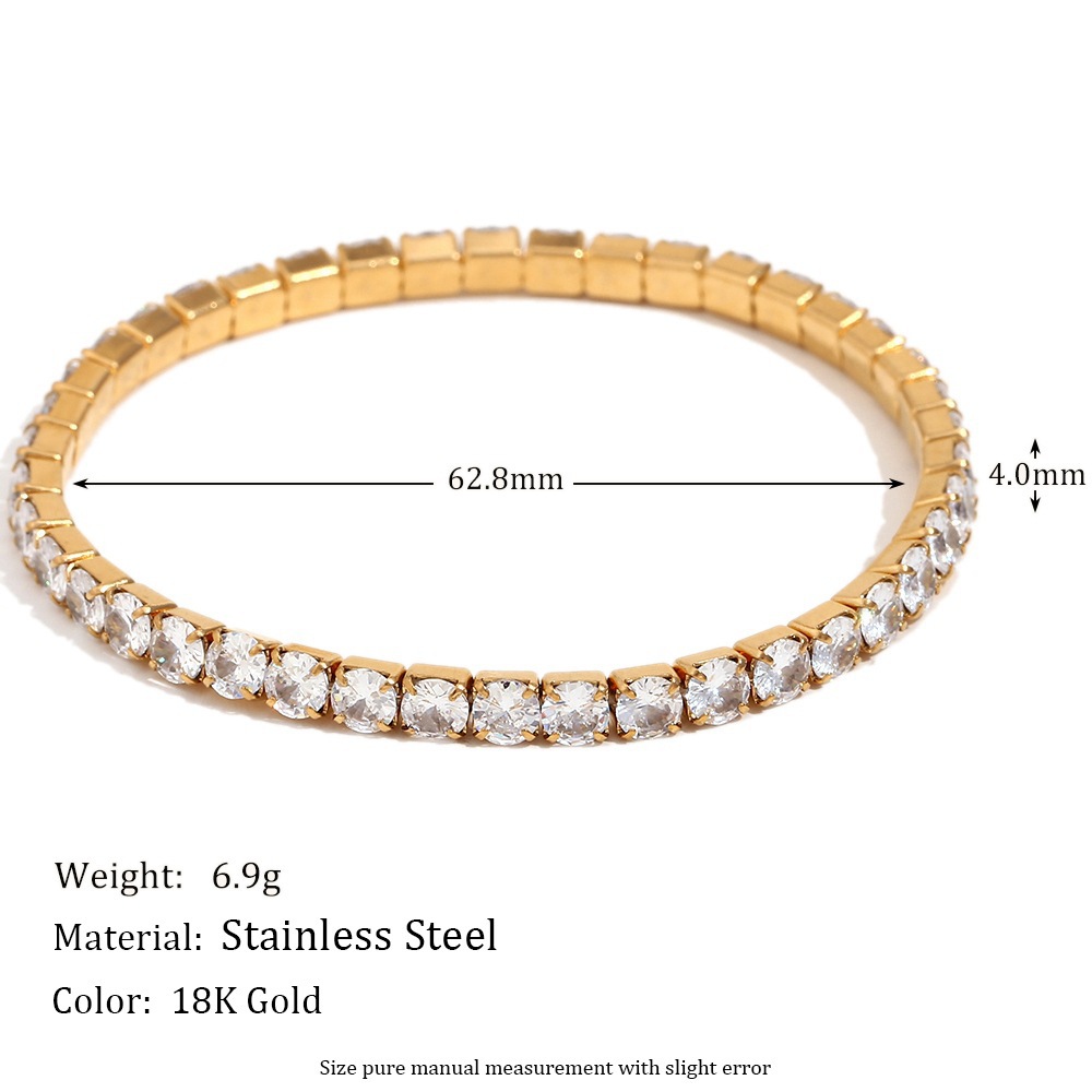 Zircon Inlay Material Bangle Classification Basic Geometric 304 Stainless Steel 18K Gold Plated Zircon Bangle In Bulk