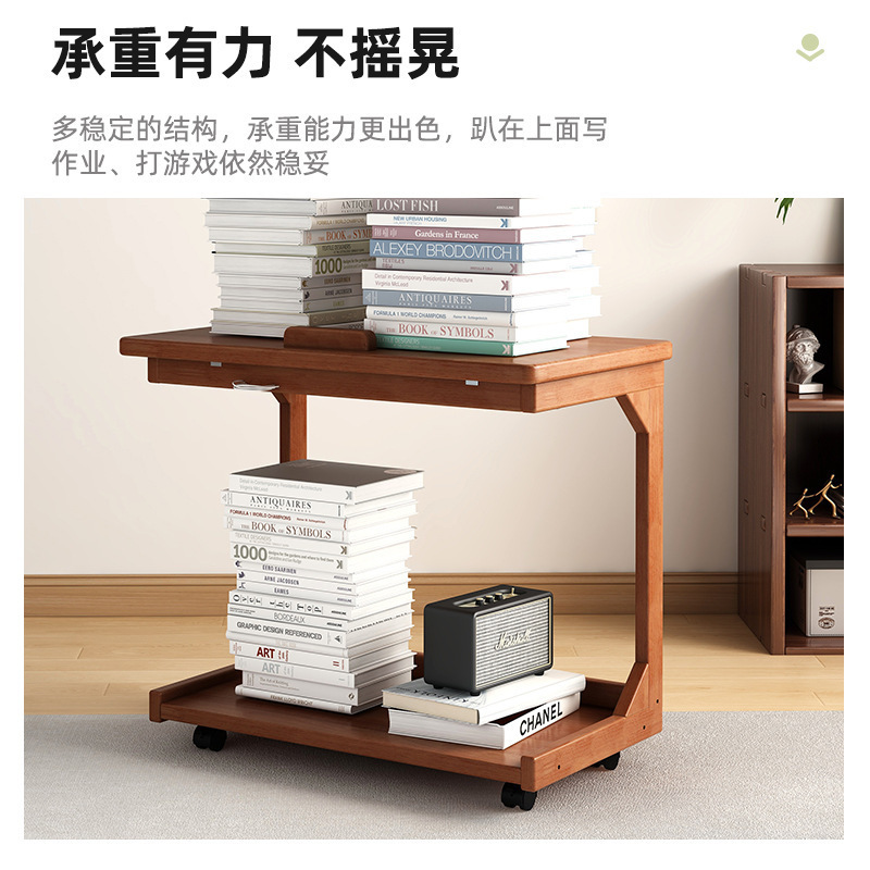 Mesa de té de madera sólida sofá de lado móvil mesilla de cabezal de cama con ruedas escritorio de sala de estar casero rack de almacenamiento simple rack