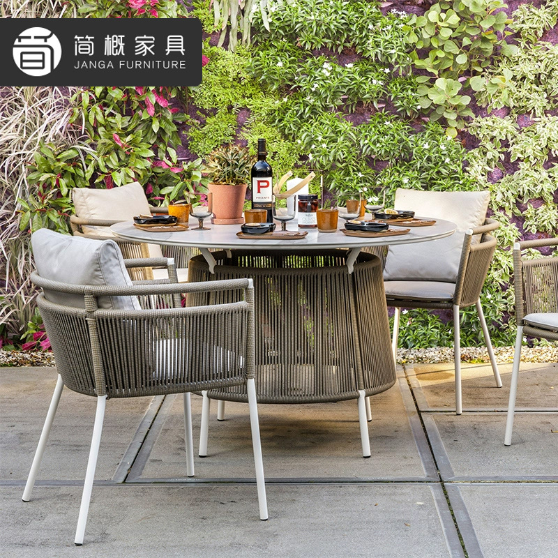 Outdoor Villa Courtyard Tables and Chairs Garden Waterproof Sun Protection Slate Dining Table Set Leisure B&B Terrace Rattan Tables and Chairs