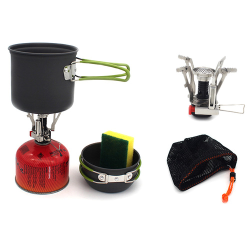 Cross-border hot selling outdoor portable camping pot set for 1-2 people picnic cooker hard oxidized pot set and cup