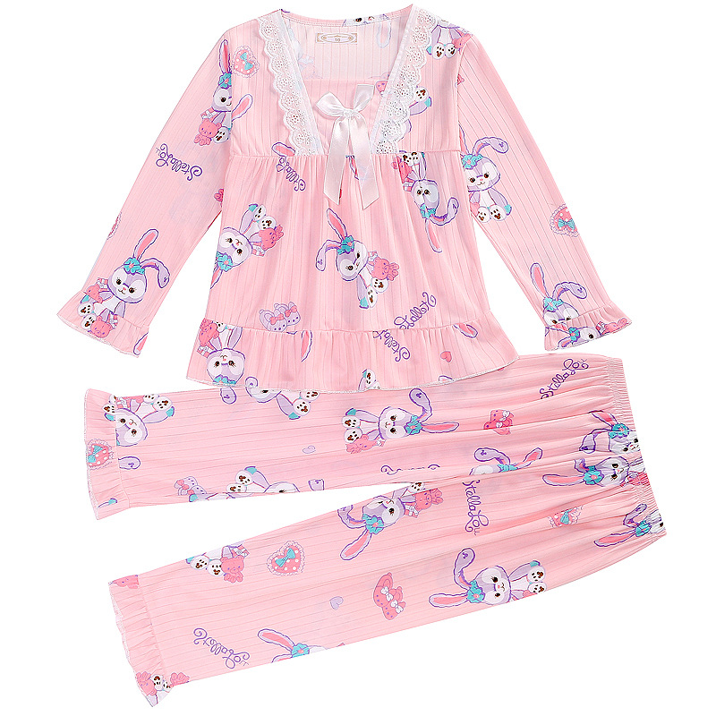 Pijamas para niños niñas de primavera y otoño traje de manga larga bebé Delgado mediano y grande niños niñas dulce dibujos animados homewear ropa exterior