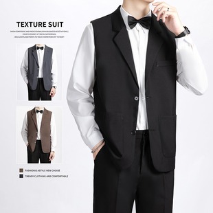 Business High-End Casual Groomsmen Suit Vest Men's Sleeveless Vest Trendyy Versatile Ins Waistoutwear Jacket Trendyy