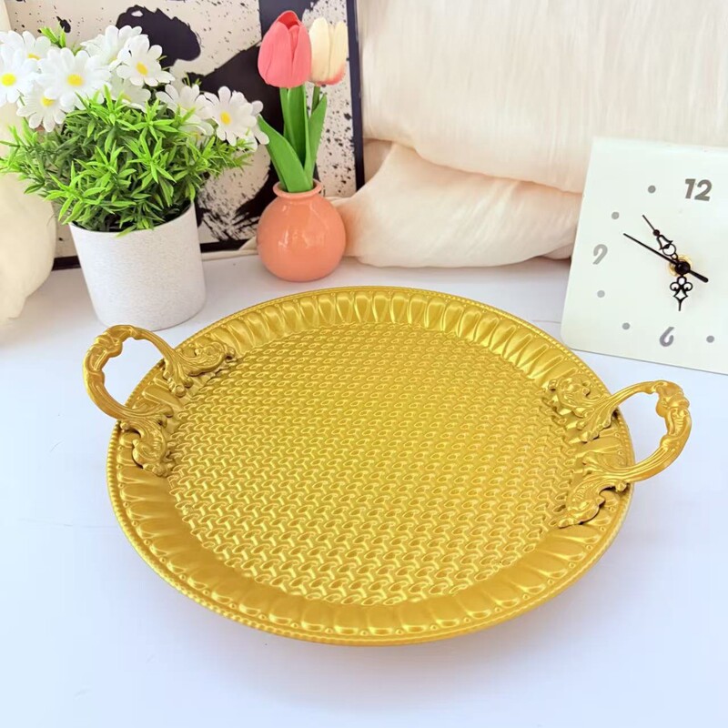 Manufacturer European Creative Home Elegant Style Metal Pattern Tray Party Wedding Hotel Restaurant Decoration Tray
