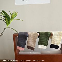 雙針拼色襪子女中筒襪ins潮日系秋季韓版學院風白色豎條純色長襪