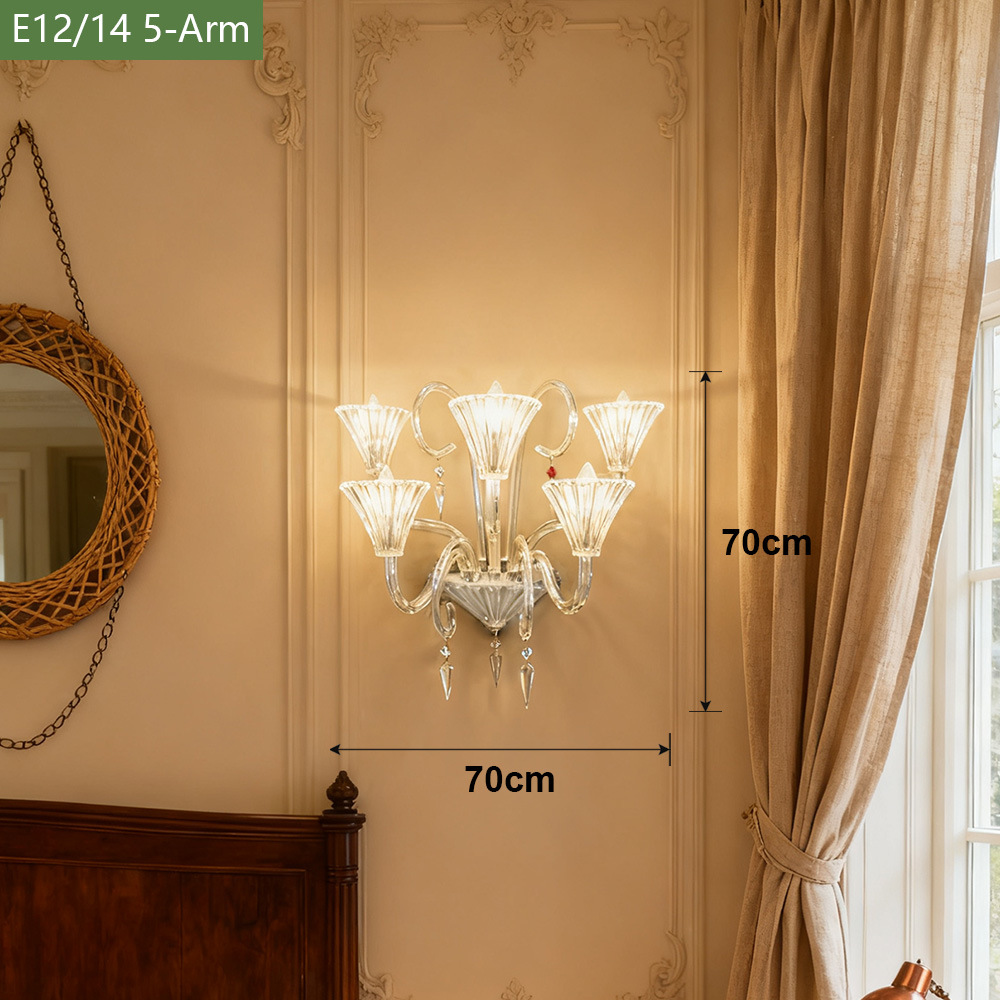 Luz de lujo de cristal francés lámpara de pared de fondo de la sala de estar moderna y simple dormitorio cabezal de cama pasillo lámpara retro