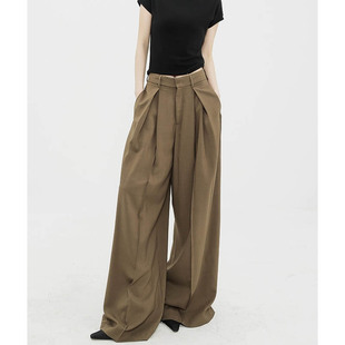 Brown Wide-Leg Suit Pants for Women 2025 Spring & Fall New High-Waisted Extra Wide Design Straight-Leg Loose Draped Casual Pants