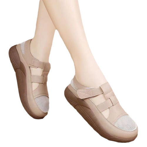 2024 Summer New Ins Mesh Breathable White Shoes Women's Korean Style Velcro Student Hollow-out Casual Shoes