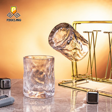 日式冰川纹玻璃杯家用高颜值杯子威士忌酒杯耐热晶质木纹水杯