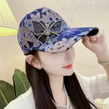 夏季帽子女蝴蝶蕾丝水钻薄款透气防晒棒球帽网红时尚百搭潮鸭舌帽