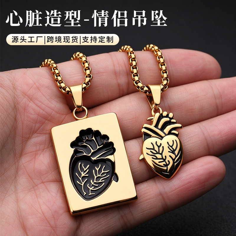 Temu Popular Couple Necklace Heart Shape Bead Chain Rock Style Pendant Couple Necklace in Stock Temu Popular Couple Necklace Heart Shape Bead Chain Rock Style Pendant Couple Necklace in Stock