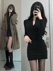 纯欲风辣妹包臀连衣裙女紧身御姐穿搭秋冬2025新款显瘦打底短裙子