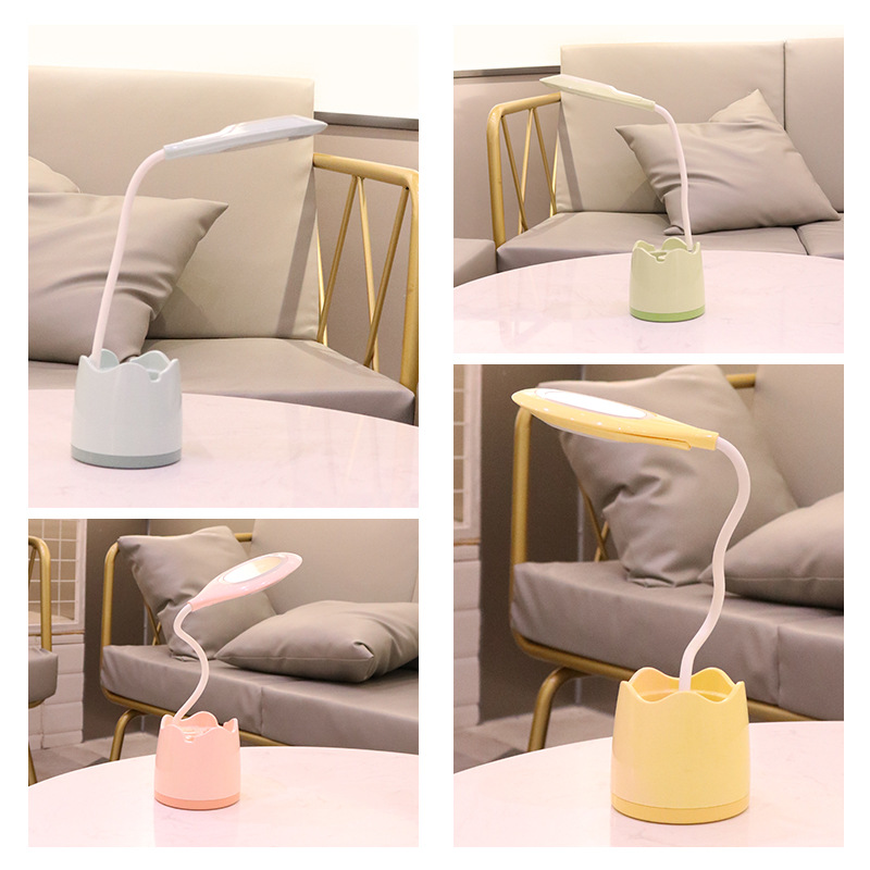 Lámpara de Escritorio Multifuncional ABS, Recargable USB, Con Espejo y Soporte para Celular, para Dormitorio