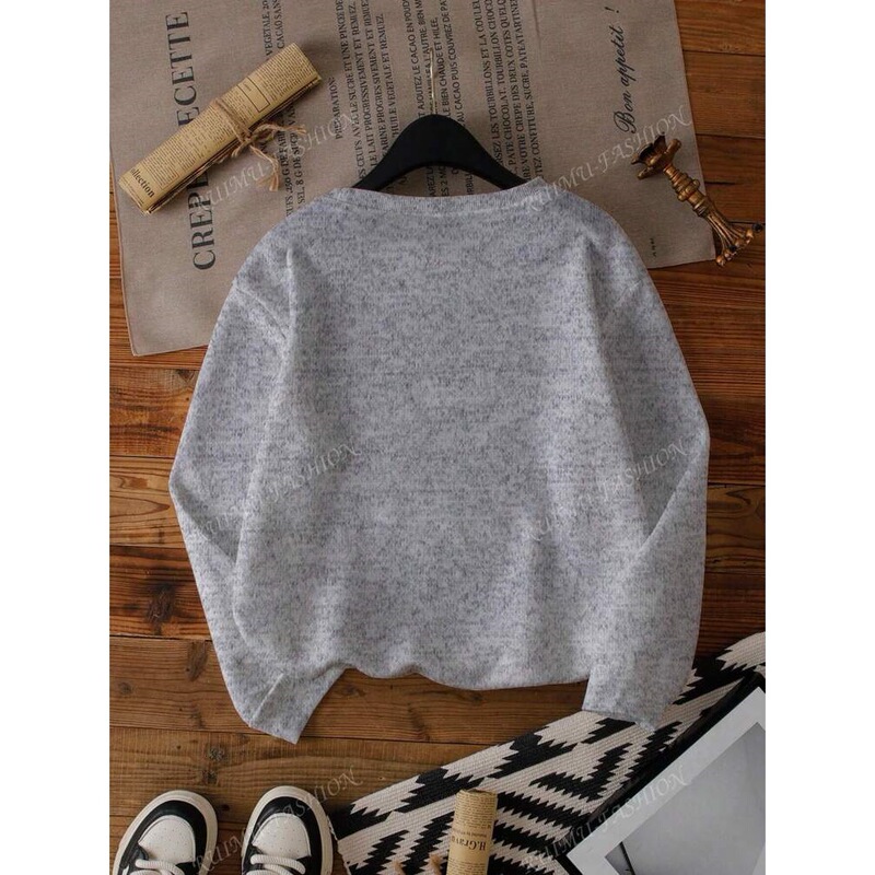 【跨境欧码】Women Simple Round Neck Long Sleeve Casual Top默|undefined