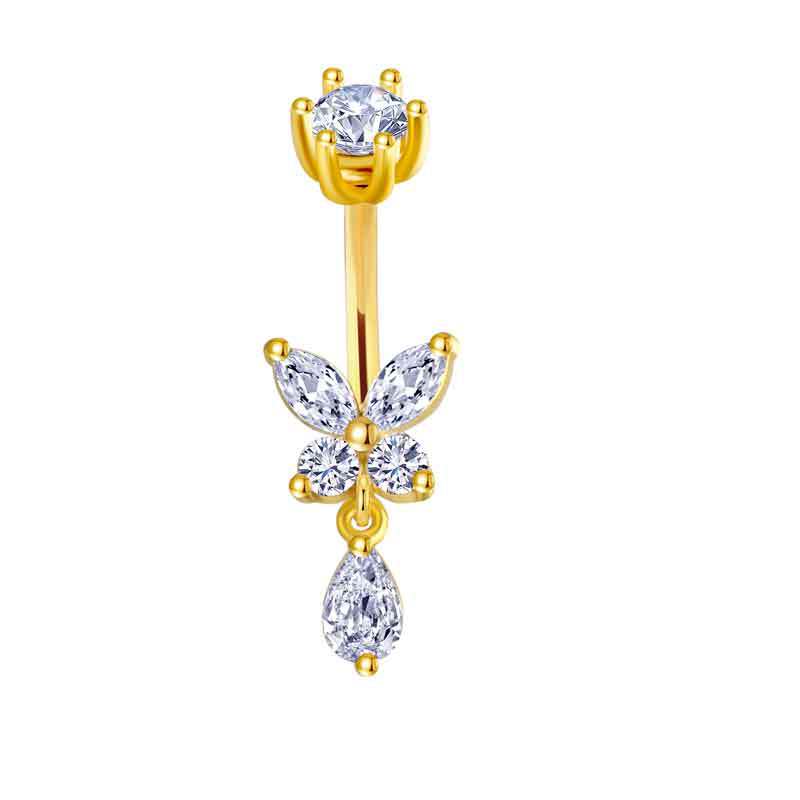 Gold Star Navel Ring 316L Surgical Steel Belly Button Piercing Jewelry Dangle CZ detail image 9
