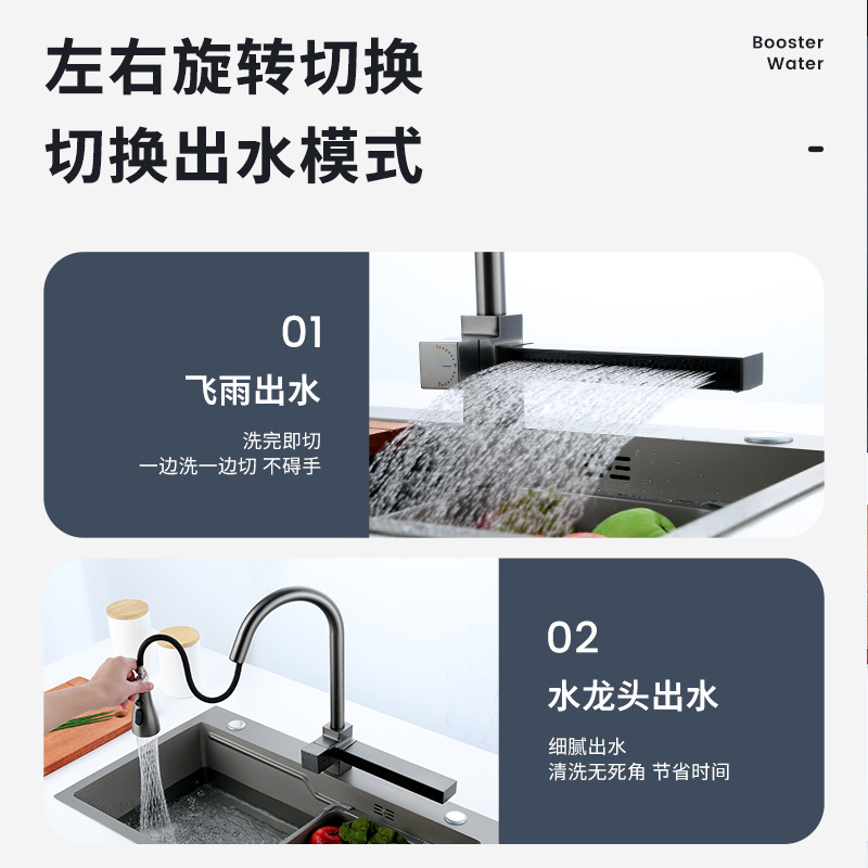 Pistola una por una, acero inoxidable gris resistente a los arañazos, cascada de un solo tanque, cascada, salida de agua, lavabo debajo del mostrador hecho a mano, fregadero, fregadero