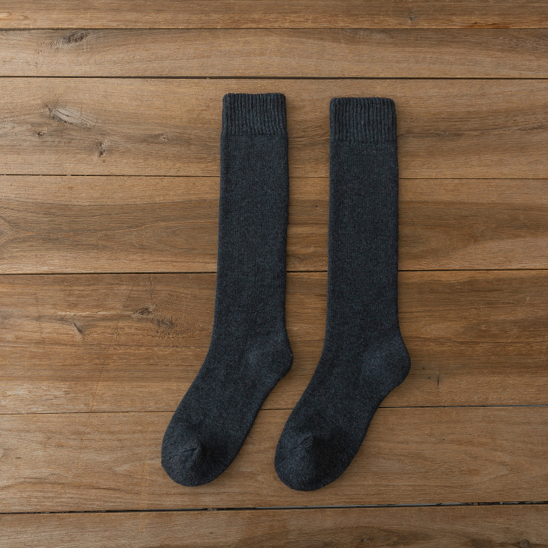Largos calcetines de las mujeres Terry calcetines de la pantorrilla del otoño y del invierno toalla gruesa forrada de lana calcetines calientes de la pantorrilla del color sólido de la rodilla-longitud