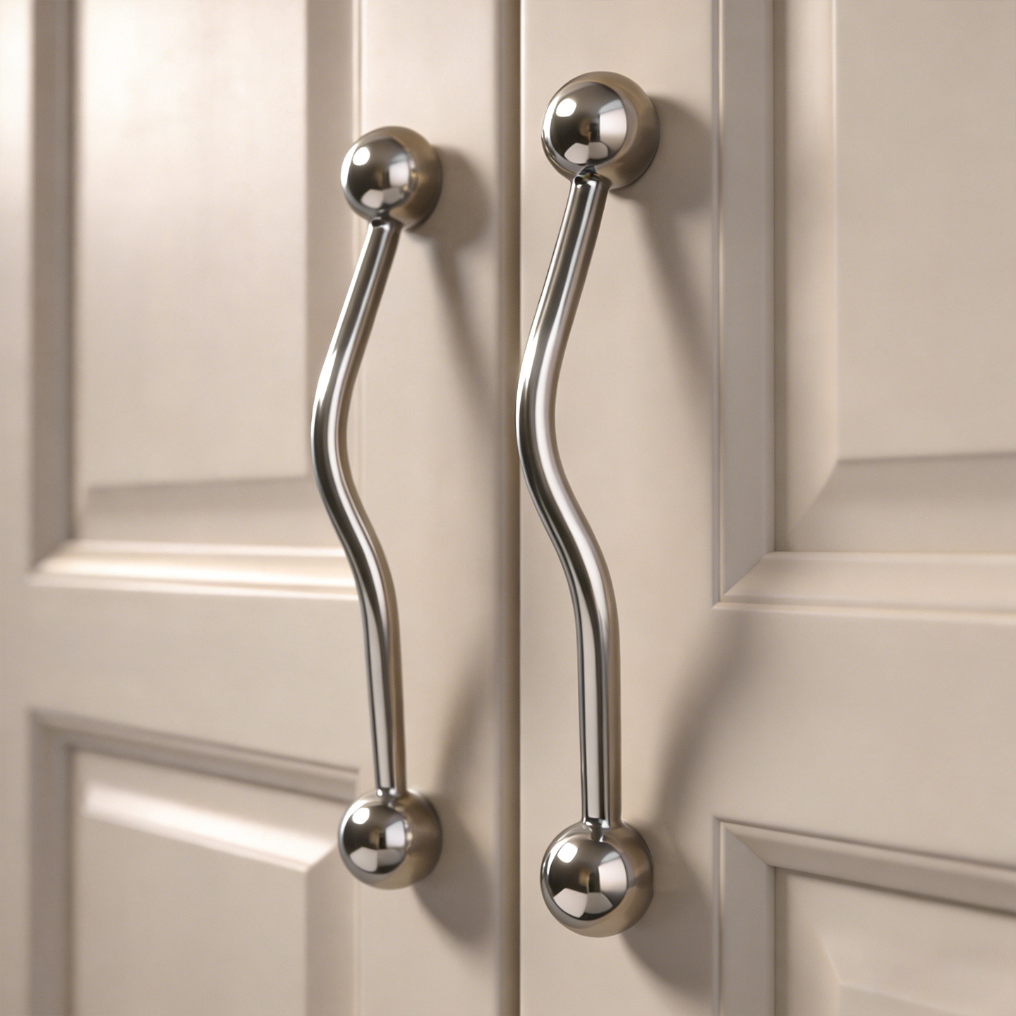 French style light luxury minimalist lightning silver handle new Chinese style cabinet door wardrobe