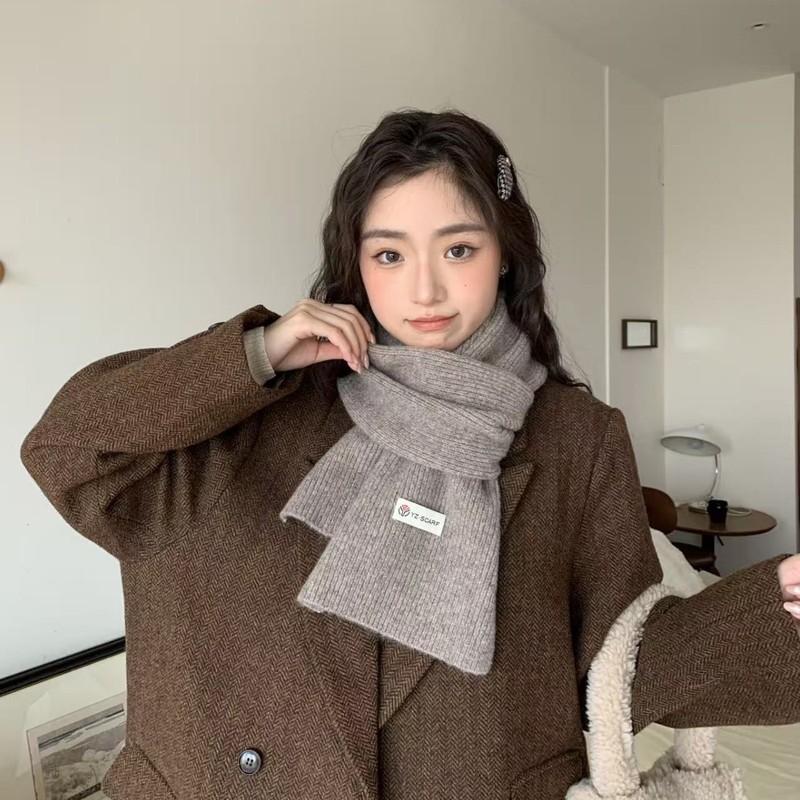 韩国软糯针织毛线蓝色小围巾冬季女高级感小巧围脖冬加厚保暖护颈|undefined