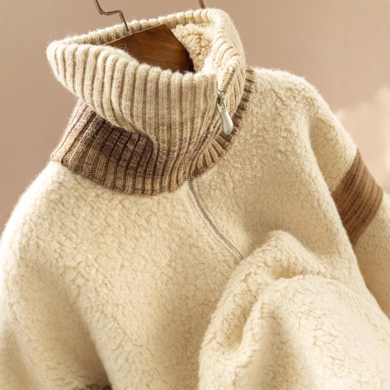 Popcorn Teddy Velvet Zipper Half Cardigan Sweater for Women Popcorn Teddy Velvet Zipper Half Cardigan Sweater for Women