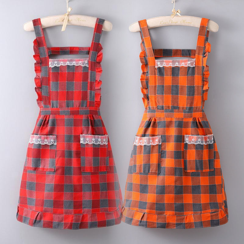 Korean Style Apron Women's Pure Cotton Breathable Fashion Strap Waist Waterproof and Oil-Proof Cotton Overalls Cute Western Style Work Clothes