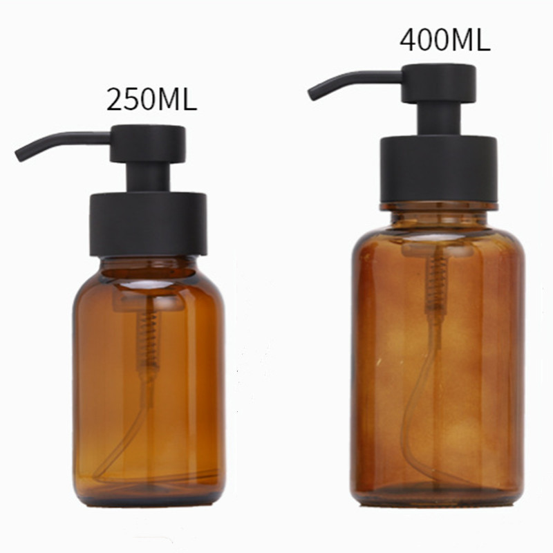 廠家批發茶色玻璃瓶避光分裝瓶按壓式泡沫泵頭250ml洗手液皂液器