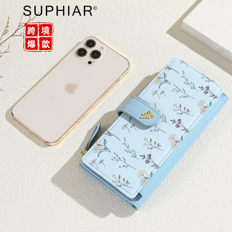 Cartera de cambio en una gran capacidad Pu billetera de mujer alta sensación de tres plegables billetera de cremallera en el viento largo