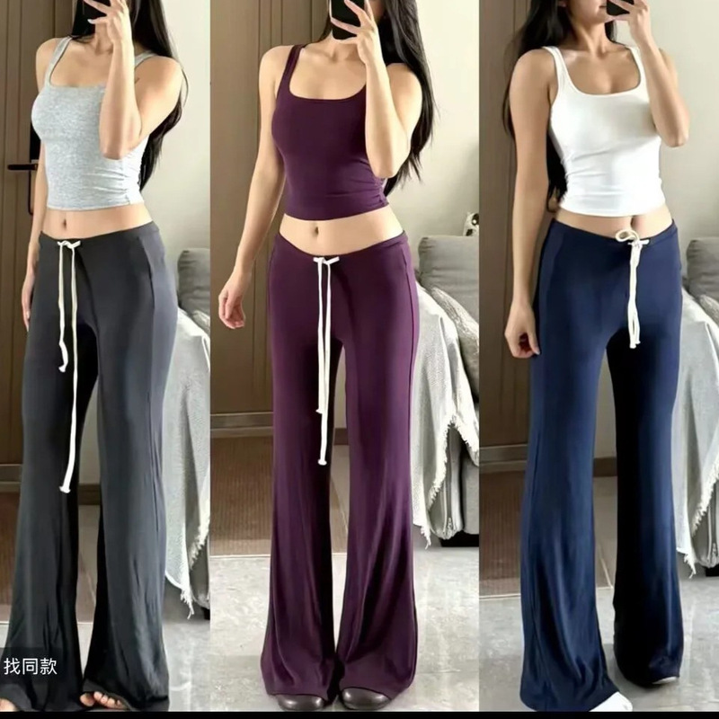 Low-Waist Drawstring Casual Sports Yoga Pants for Women 2025 Autumn High Elasticity Drapey Comfortable Wide-Leg Straight Long Pants Low-Waist Drawstring Casual Sports Yoga Pants for Women 2025 Autumn High Elasticity Drapey Comfortable Wide-Leg Straight Long Pants