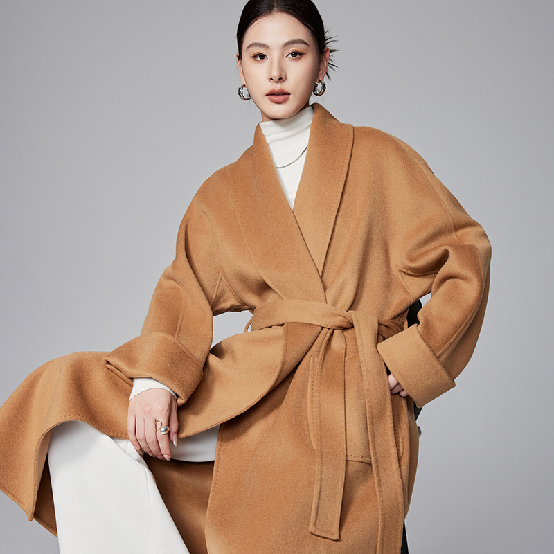 [Ben Chu] Qingguo collar loose bathrobe double-sided cashmere coat women's winter lace-up long knee-length wool coat