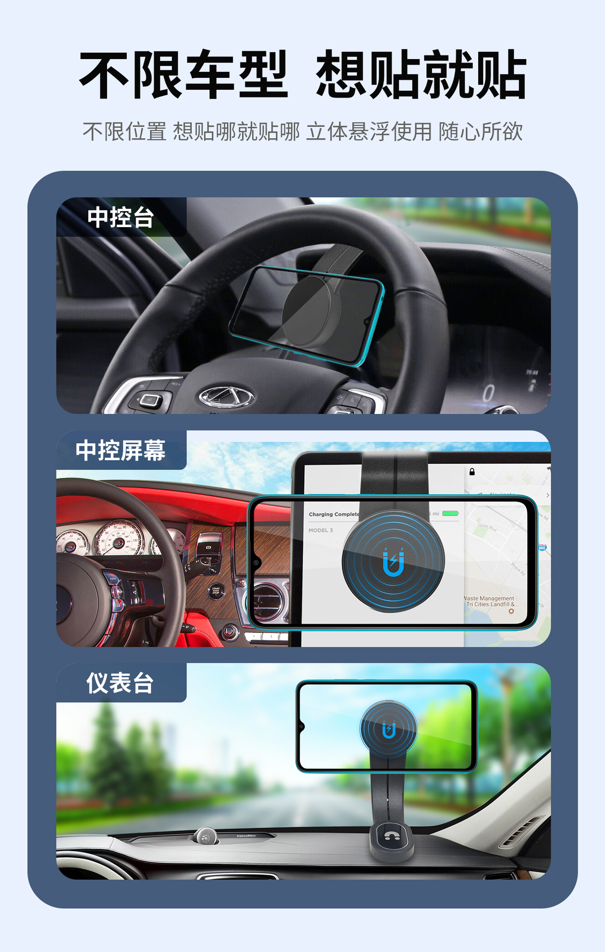 Mobile phone car bracket wireless charging 15W magnetic suction foldable air outlet center console navigator car bracket