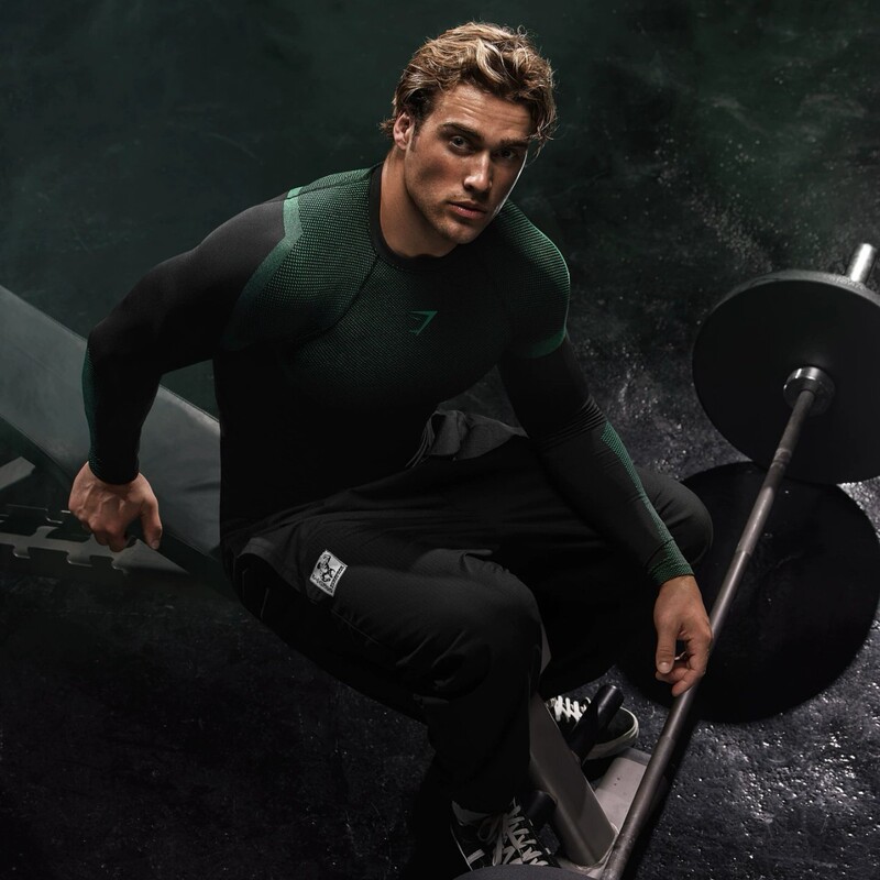 Gymshark New Muscle Fitness Sports Running Long-Sleeved T-Shirt Men's Breathable Elastic Basketball Training Print Gymshark New Muscle Fitness Sports Running Long-Sleeved T-Shirt Men's Breathable Elastic Basketball Training Print