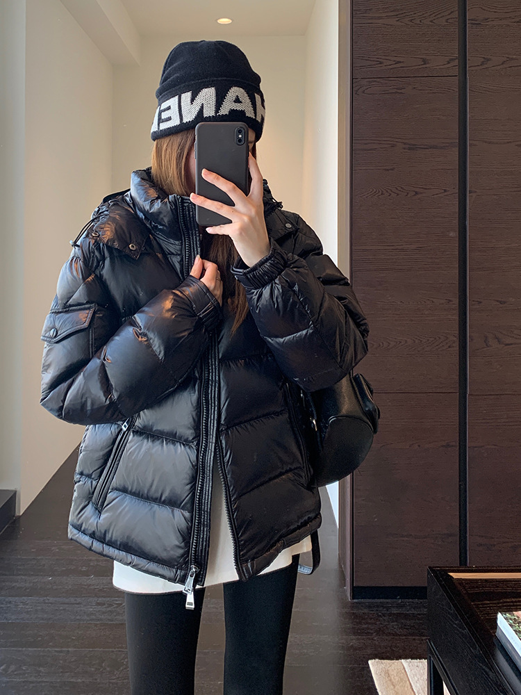 Glossy velvet keep warm demi-season down jacket with hood