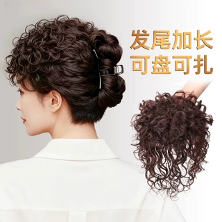 羊毛卷假发中老年妈妈发大面积遮白发蓬松增发量真发头顶补发片女