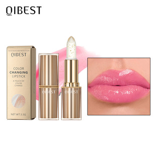 Qibest Gold Foil Color Changing Lipstick Long-Lasting Moisturizing Moisturizing Improve Complexion Temperature Change Transparent Jelly Lipstick Makeup