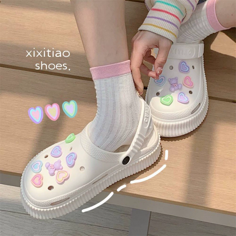 2024 новый стиль девчушки сердца студенческие пляжные холодные тапочки женские летние творческие DIY кексы с толстым дном