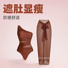 2025欧美连体网纱遮肚显连身瘦防晒舒适度假泳衣女