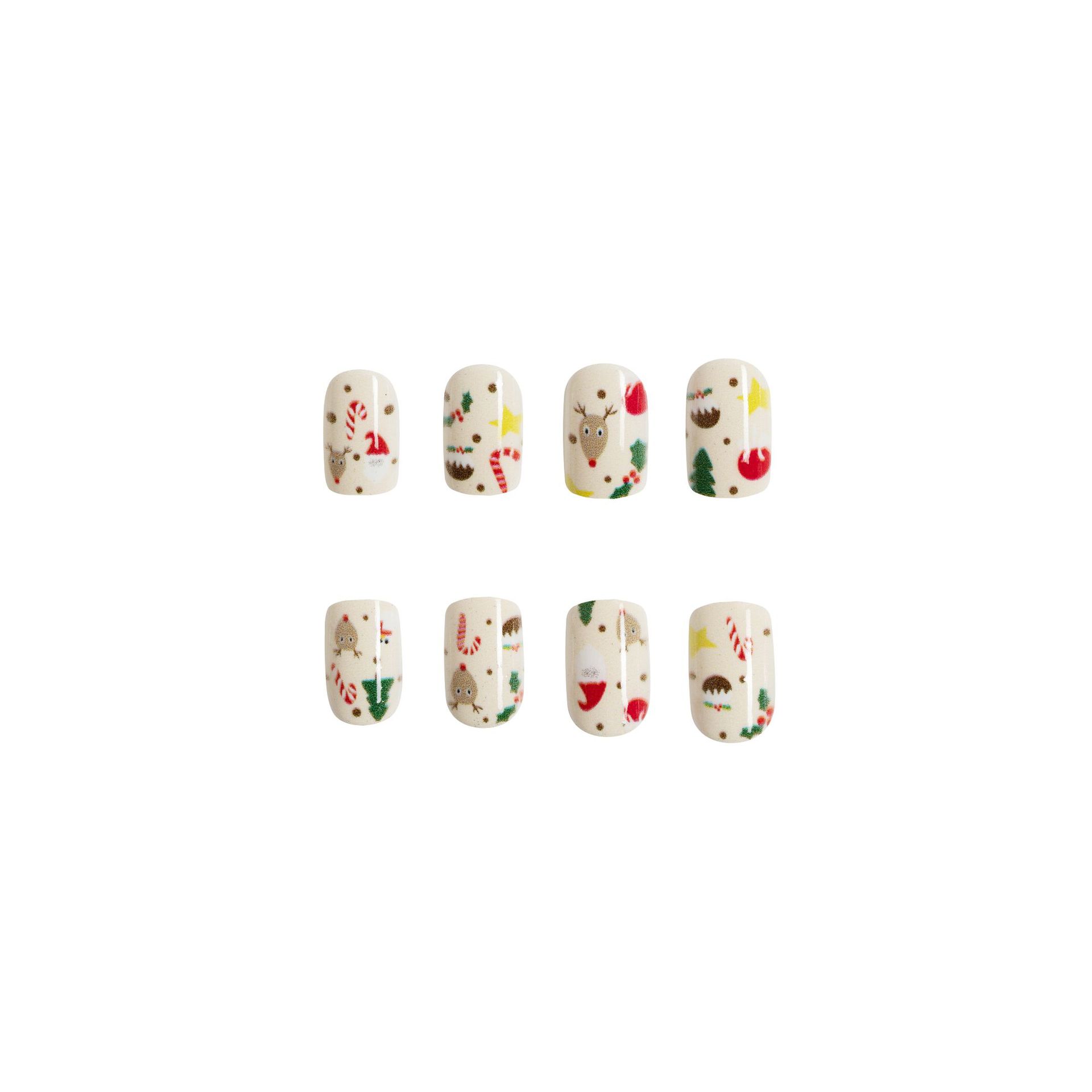 Ongles courts et brillants Série de Noël Père Noël Flocon de neige Cadeau de sapin de Noël Béquilles de Noël 24 pièces_voghion.com