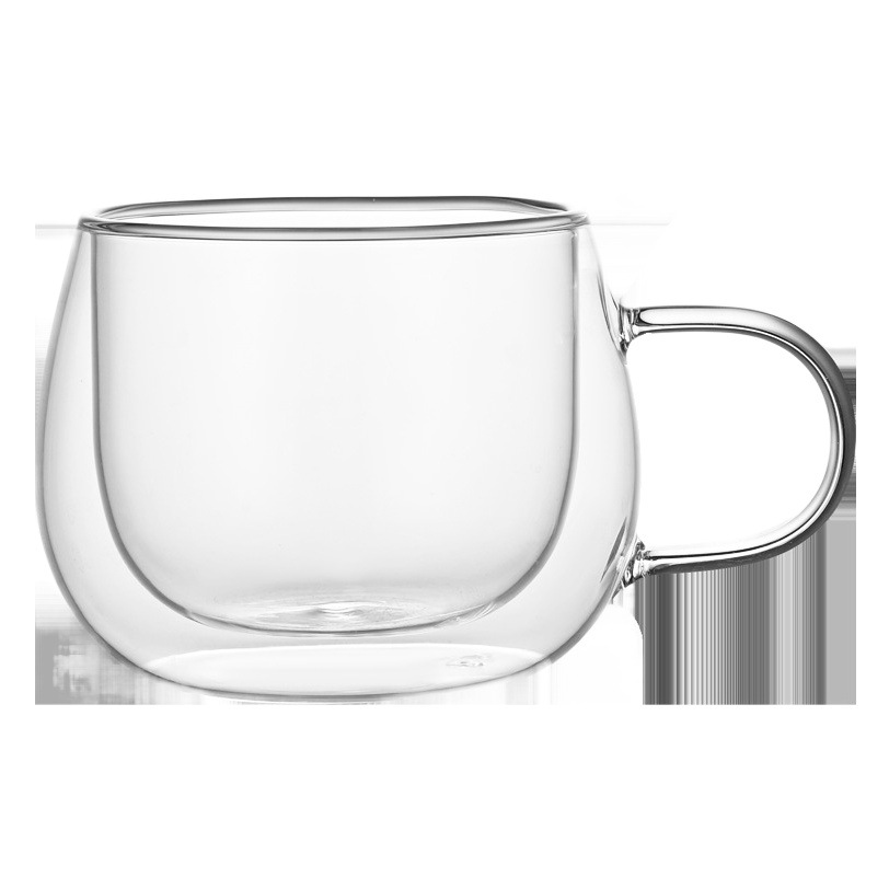 Taza de café doble capa de vidrio de borosilicato con asa, resistente al calor, diseño premium para exportación